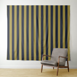 Elegant Gold & Navy Blue Vertical Stripes Tapestry