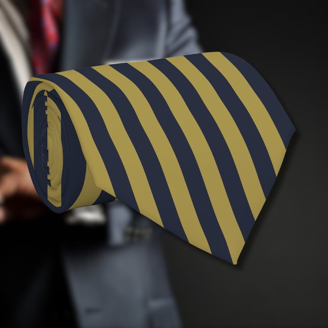 Elegant Gold & Navy Blue Vertical Stripes Tie (Creator Uploaded)
