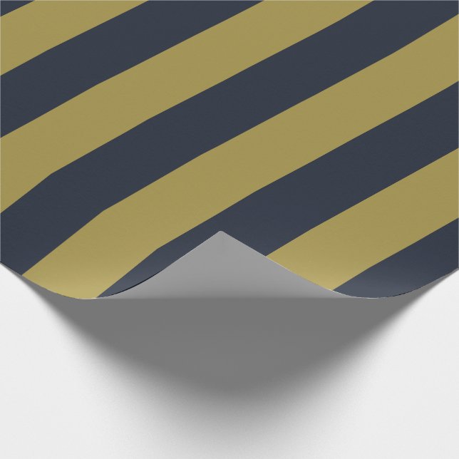 Elegant Gold & Navy Blue Vertical Stripes Wrapping Paper (Corner)