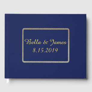 Elegant Gold Navy Blue Wedding Guestbook