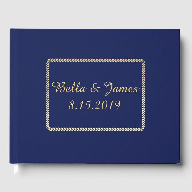 Elegant Gold Navy Blue Wedding Guestbook (Front)