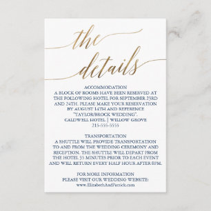 Elegant Gold & Navy Calligraphy Wedding Details Enclosure Card