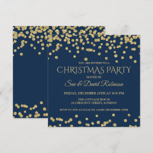 Elegant Gold Navy Glitter Christmas Holiday Party Invitation