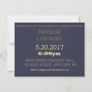 Elegant gold navy rehearsal dinner invitations