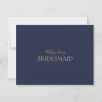 Elegant Gold Navy Script Bridesmaid Proposal Card 