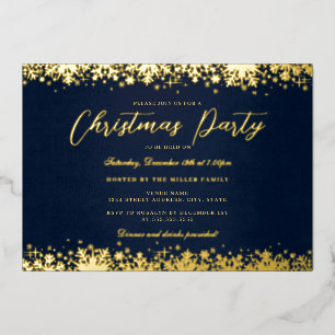 Elegant Gold Navy Snowflake Christmas Party