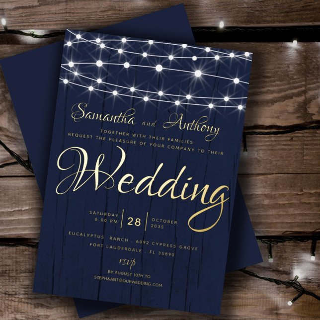 Elegant Gold &Navy String Lights RSVP Wedding (Creator Uploaded)