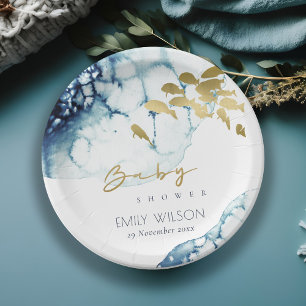ELEGANT GOLD NAVY UNDERWATER  FISH BABY SHOWER PAPER PLATE