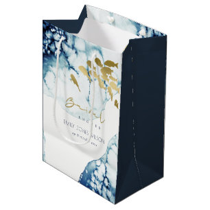 ELEGANT GOLD NAVY UNDERWATER FISH BRIDAL SHOWER MEDIUM GIFT BAG