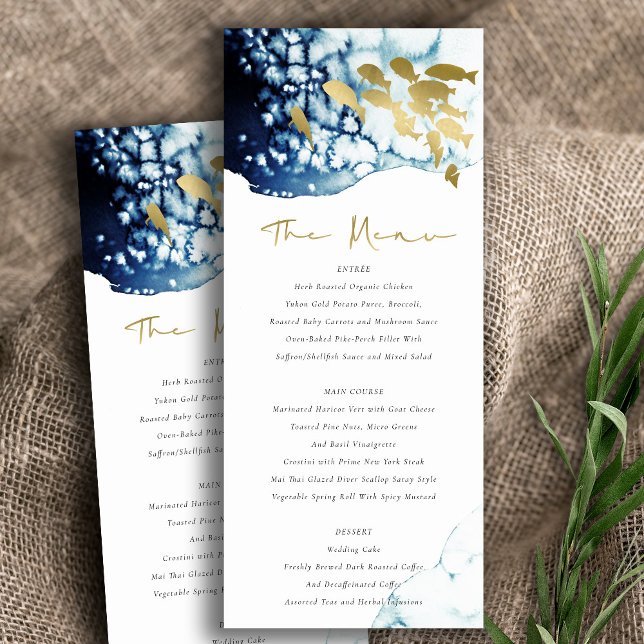 Elegant Gold Navy Underwater Fish Menu Card (Creator Uploaded)