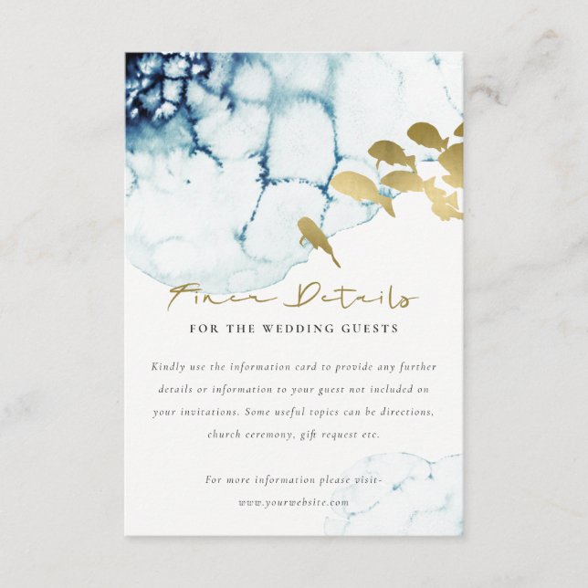 ELEGANT GOLD NAVY UNDERWATER FISH WEDDING DETAILS  ENCLOSURE CARD (Front)