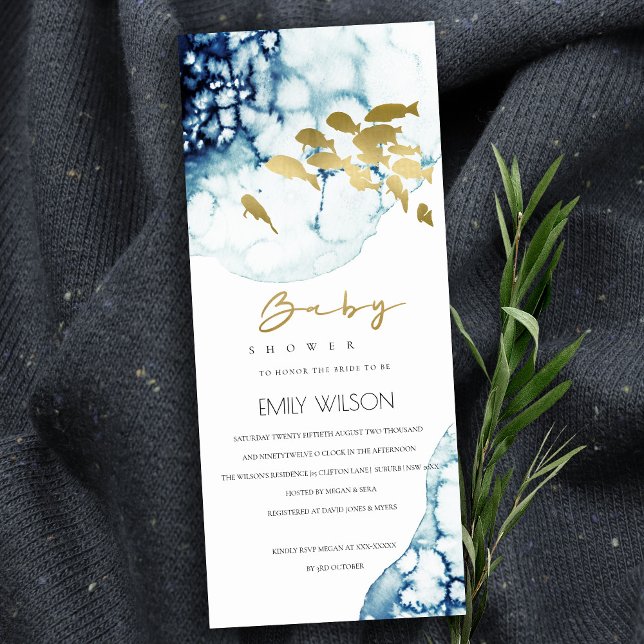 ELEGANT GOLD NAVY UNDERWATER SEA FISH BABY SHOWER  INVITATION (Creator Uploaded)