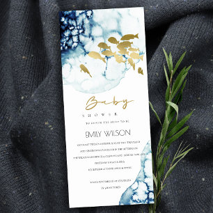 ELEGANT GOLD NAVY UNDERWATER SEA FISH BABY SHOWER  INVITATION