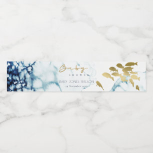 ELEGANT GOLD NAVY UNDERWATER SEA FISH BABY SHOWER WATER BOTTLE LABEL