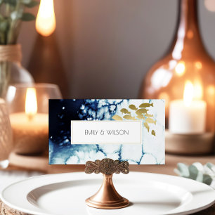 ELEGANT GOLD NAVY UNDERWATER SEA FISH WEDDING PLACE CARD