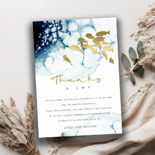 ELEGANT GOLD NAVY UNDERWATER SEA FISH WEDDING  THANK YOU CARD
