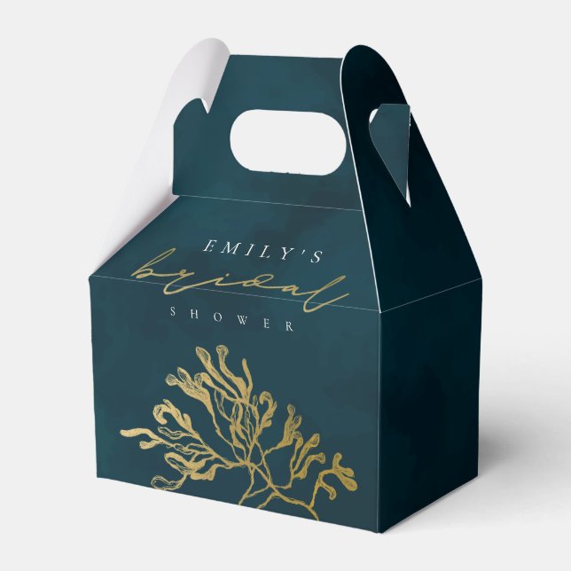 ELEGANT GOLD NAVY UNDERWATER SEAWEED BRIDAL SHOWE FAVOUR BOX (Front Side)