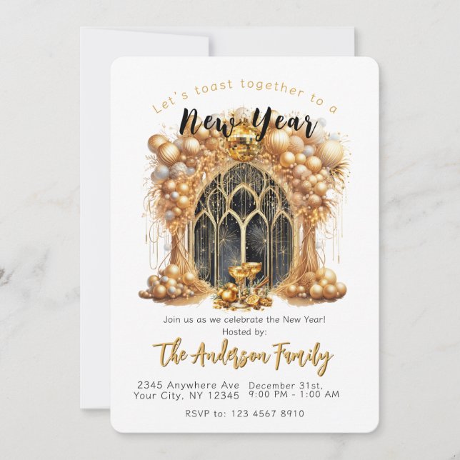 Elegant & Gold New Years Eve Party Invitation (Front)