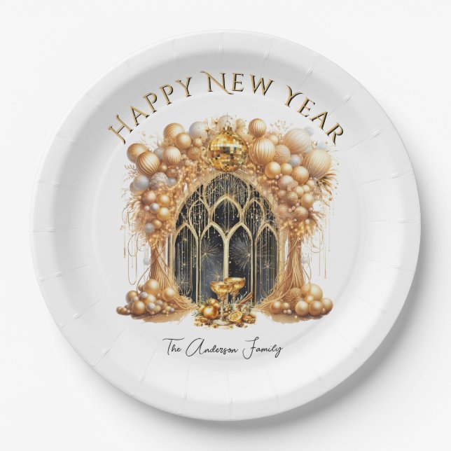Elegant & Gold New Years Eve Party  Paper Plate (Front)