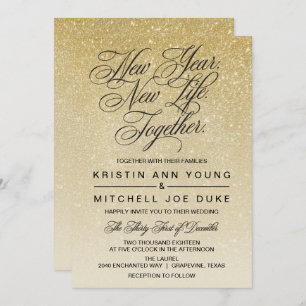 Elegant Gold New Years Eve Wedding Invitation