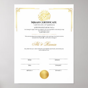 Elegant Gold Nikah Certificate with Seal  Poster