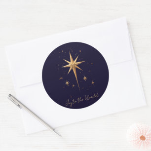 Elegant Gold North Star on Deep Blue Background Classic Round Sticker