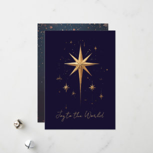 Elegant Gold North Star on Deep Blue Background Holiday Card