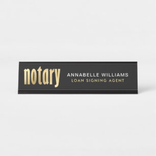 Elegant Gold Notary Loan Agent Desk Name Plate