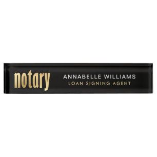 Elegant Gold Notary Loan Agent Nameplate