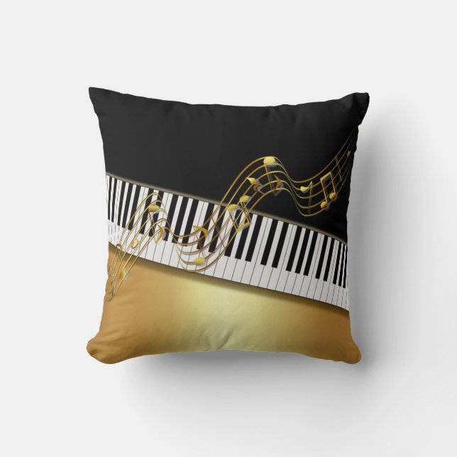 Elegant Gold Notes,Piano Key,Black Cushion (Front)