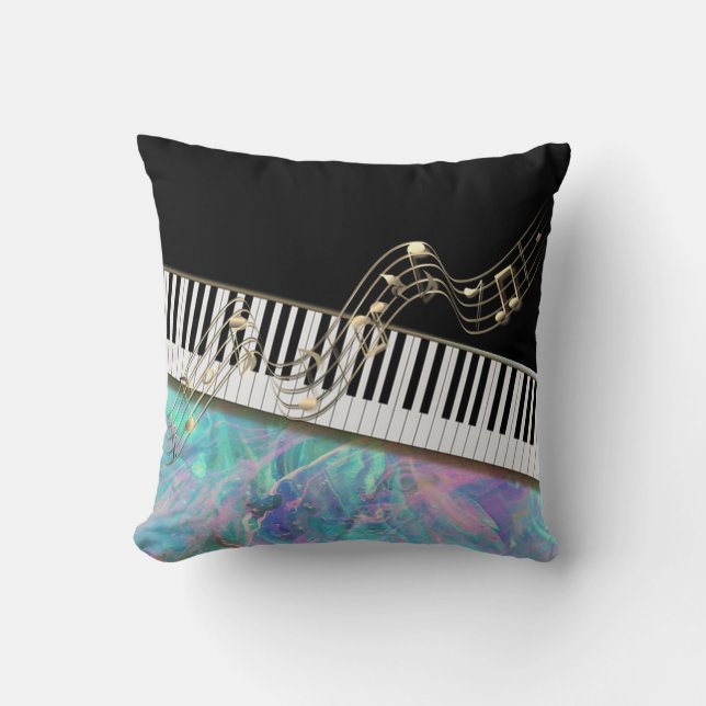 Elegant Gold Notes,Piano Key,Opal Iridescent Cushion (Front)