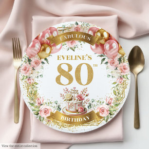 Elegant Gold Number 80 Birthday Party Plates