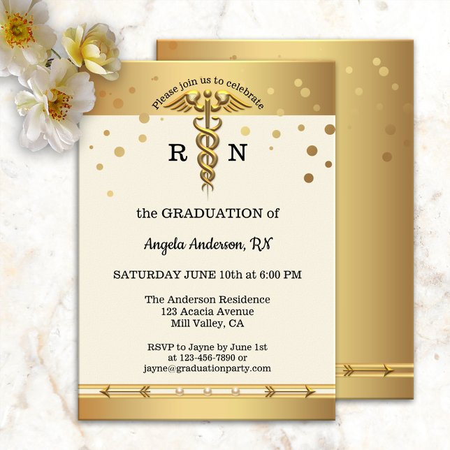 Elegant Gold Nursing School Graduation Invitation (Creator Uploaded)