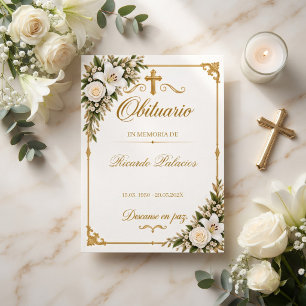 Elegant Gold Obituary Memorial Card