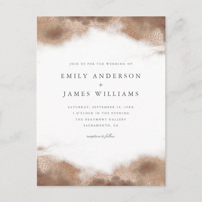 Elegant Gold Ocean Tides Wedding Invitation Postcard (Front)