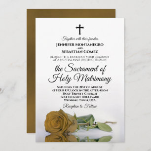 Elegant Gold Ochre Rose Modern Catholic Wedding Invitation