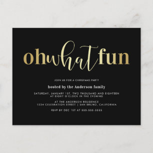 Elegant Gold Oh What Fun Christmas Party Invites Postcard