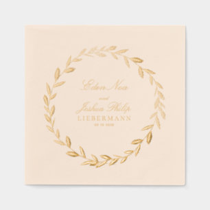 Elegant Gold Olive Branch Wreath Wedding Cocktail Foil Napkins