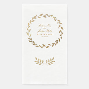 Elegant Gold Olive Branch Wreath Wedding Napkin