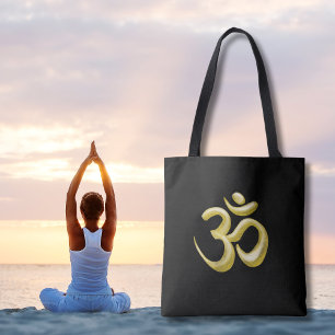 Elegant Gold Om Symbol   Sanskrit Spiritual Black  Tote Bag