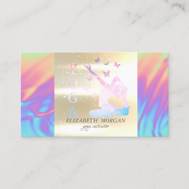 Elegant Gold Ombre Holographic Yoga Instructor Business Card (Front)