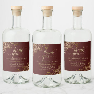 Elegant Gold on Auburn Brown Wedding Thank You Liquor Bottle Label