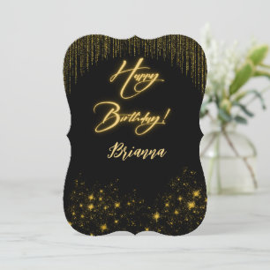 Elegant Gold on Black Birthday Invitation
