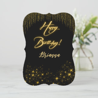 Elegant Gold on Black Birthday Invitation