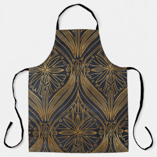 Elegant gold on black damask pattern apron