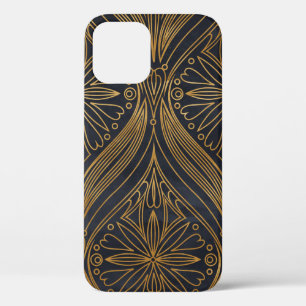Elegant gold on black damask pattern iPhone 12 case