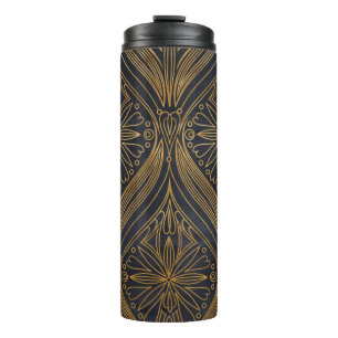 Elegant gold on black damask pattern thermal tumbler