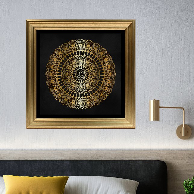 Elegant Gold on Black Lotus Henna Mandala Print (Creator Uploaded)