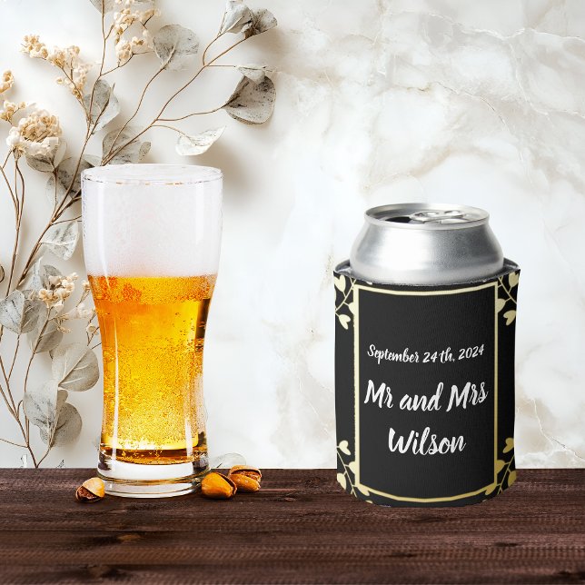 Elegant Gold on Black Wedding Can Cooler (Creator Uploaded)