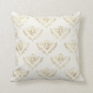 Elegant, Gold on Cream, Bees. Cushion